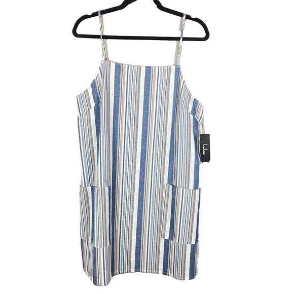 Lulus Women's Large Beach Bound Washed Multi Striped Mini Shift Dress Pockets - Picture 1 of 9